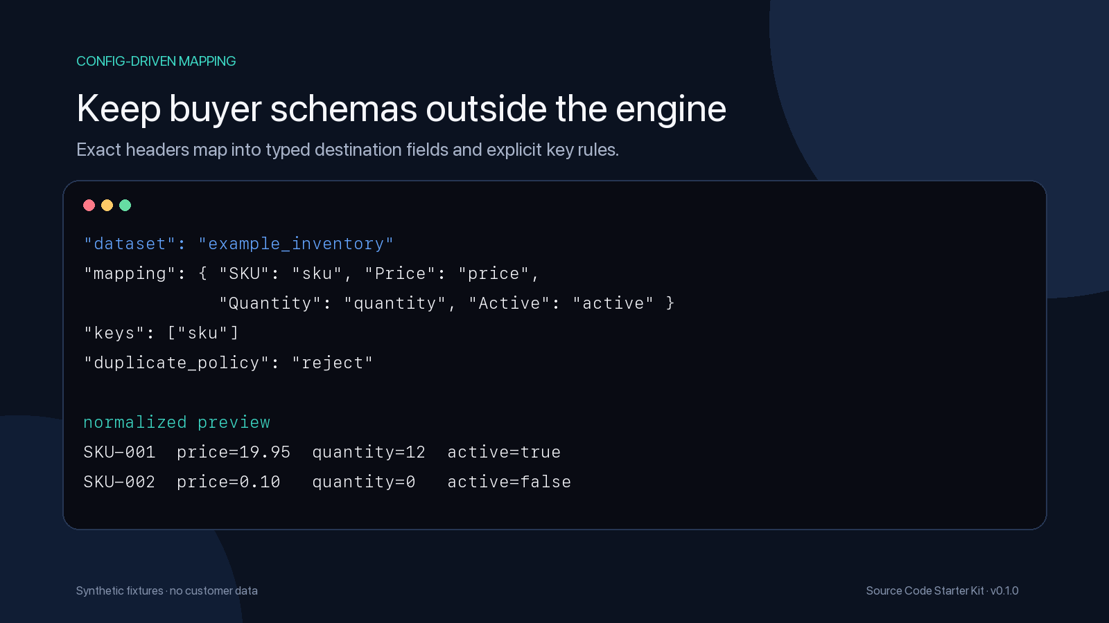 Config-driven column mapping and normalization