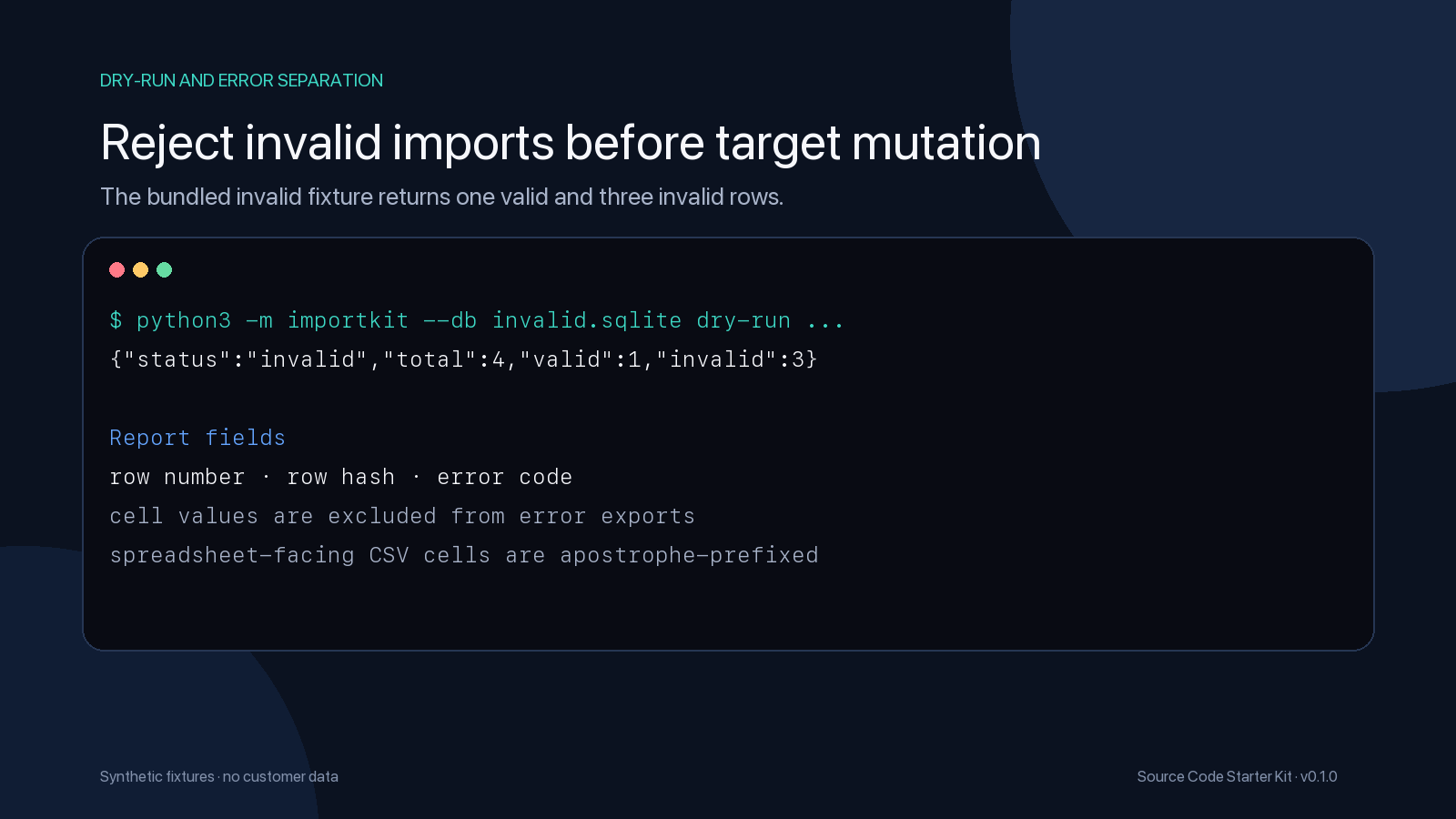 Invalid row separation and safe error reporting