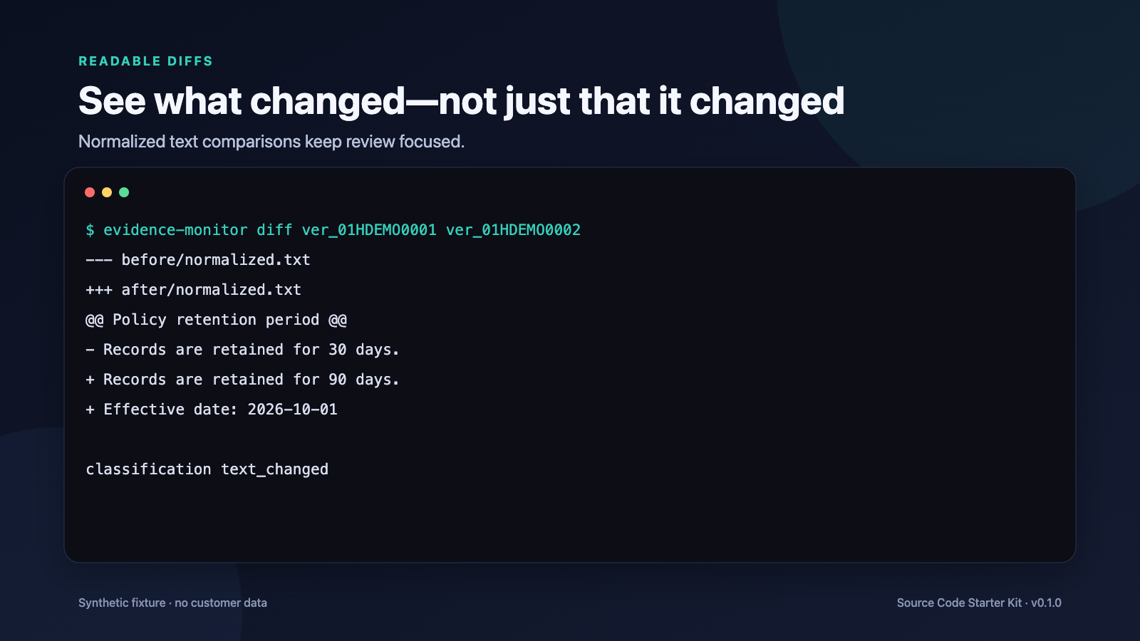 Evidence Monitor text diff